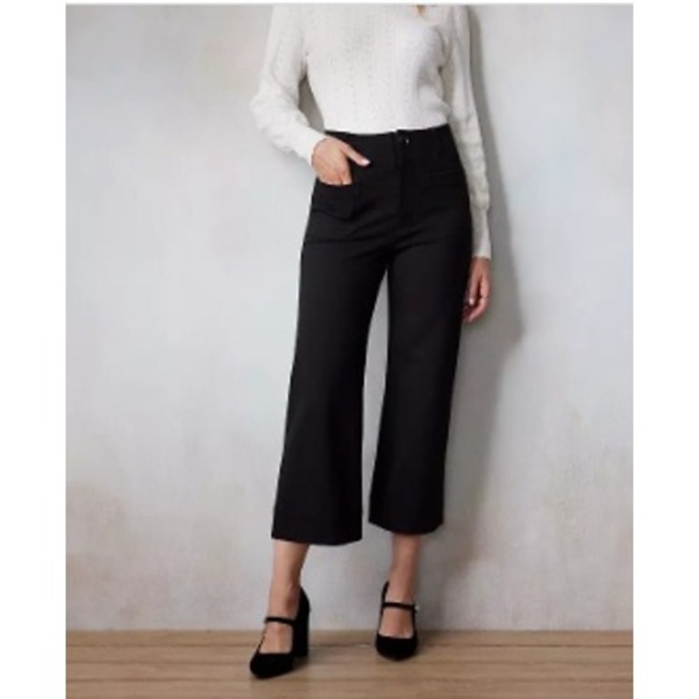 LC Lauren Conrad Black Super High Rise Wildflower Wide Leg Crop Pants 16 Stretch